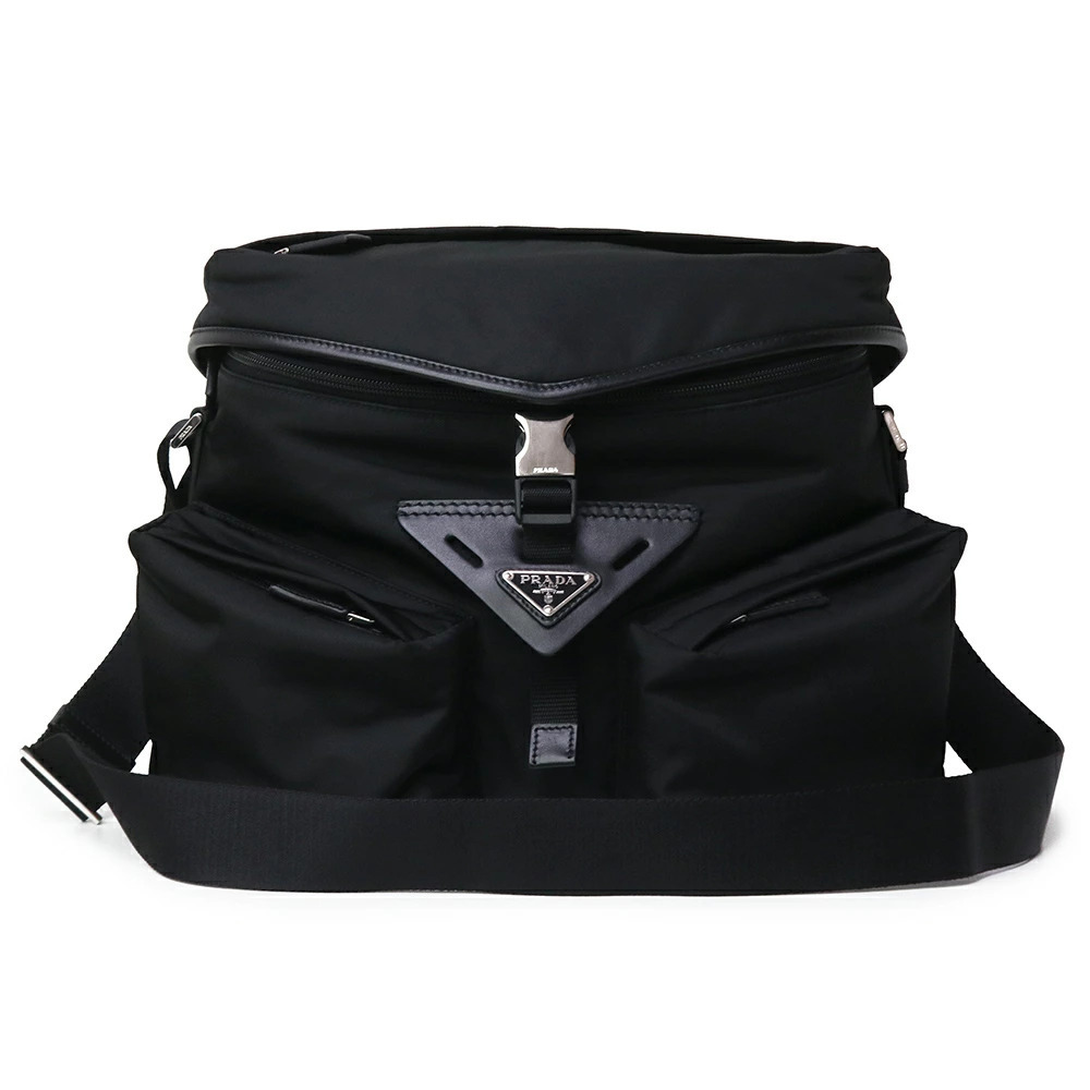 PRADA Triangle Logo Black Shoulder Bag Crossbody Leather
